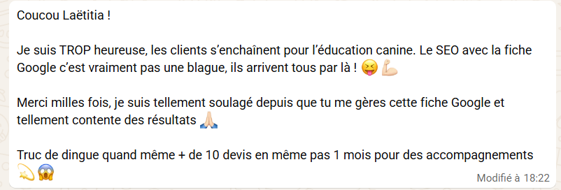 Retour cliente gestion fiche google
